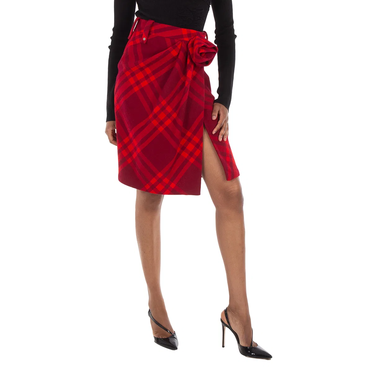 Юбка миди с принтом Check Print Wool Skirt Burberry