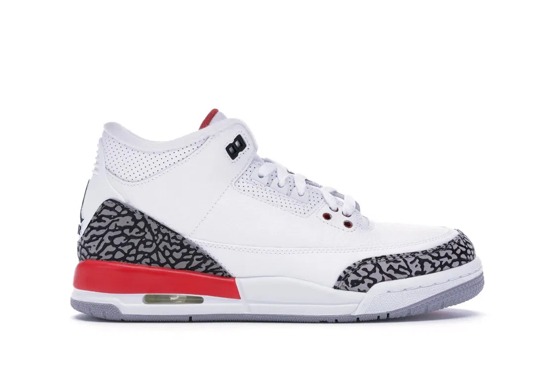Детские кроссовки с кожаным верхом Jordan 3 Retro, White/Fire Red-Cement Grey-Black