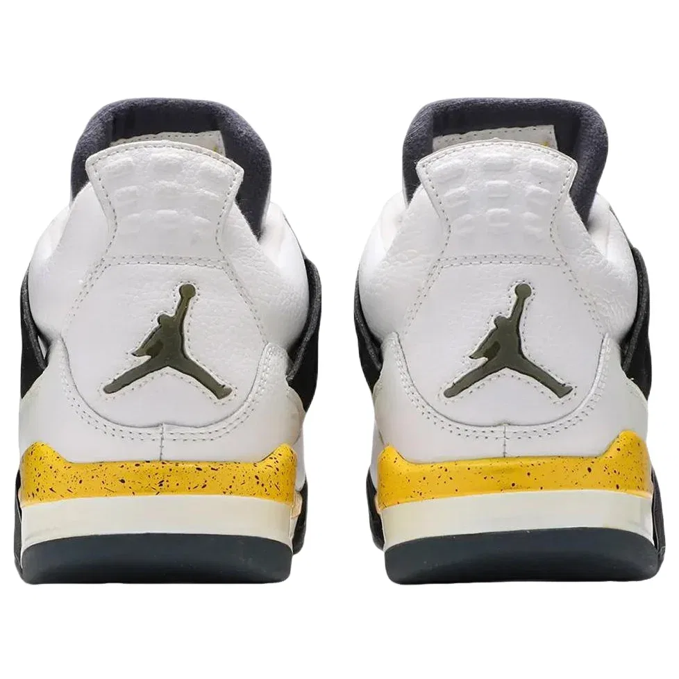 Детские кроссовки с кожаным верхом Air Jordan 4 Retro 'Tour Yellow' Jordan, White/Tour Yellow/Dark Blue Grey/Black — фото 3