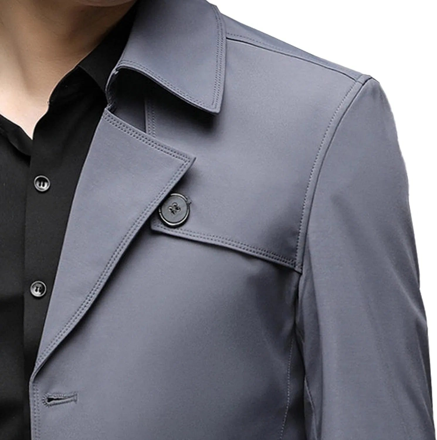 Мужское пальто-тренч с однобортной застежкой, Slim Fit, тёмно-синий — фото 2