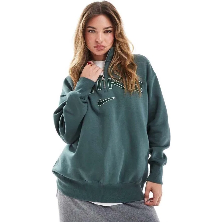Женский свитшот oversize с четвертью молнией Phoenix Fleece Logo Qz Nike, Зеленый
