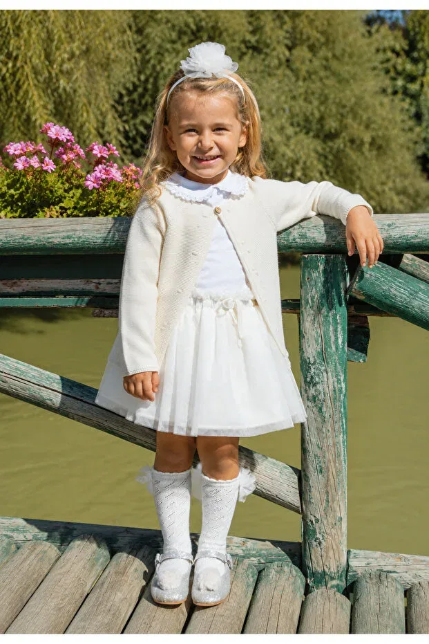 Детский кардиган для девочек органический с пуговицами L L Louiou Baby Gifts, Ecru