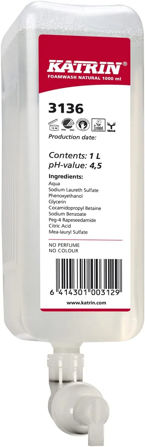 Мыло пенное Katrin Natural Foam Soap, набор 6 шт., 1000 мл, Neutral Metsä Tissue