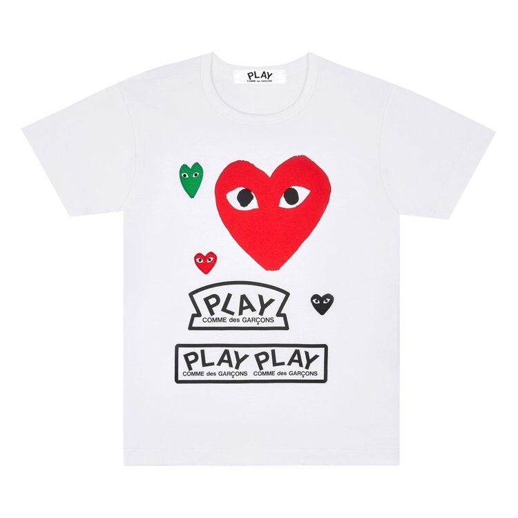 

Футболка Comme des Garçons PLAY Multi Logo Short-Sleeve T-Shirt 'White', белый