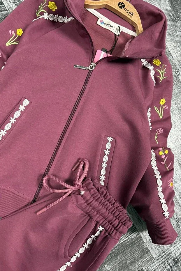 Детский спортивный костюм для девочек с вышивкой Minigimin Cicileri, Plum — фото 2