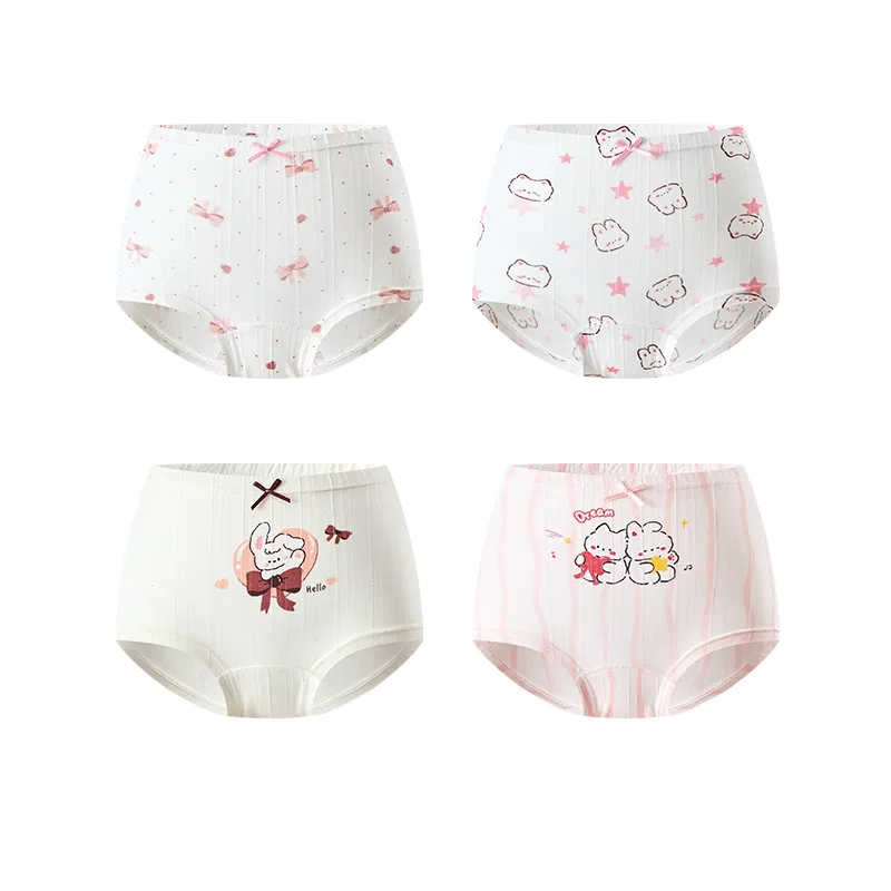 Детское белье для девочек хлопковое комплект из 4 штук Red bean, White White Pink Apricot
