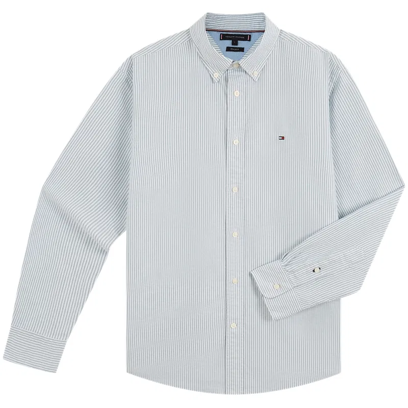 Мужская рубашка с воротником Green White Stripes Tommy Hilfiger, Green White Stripes