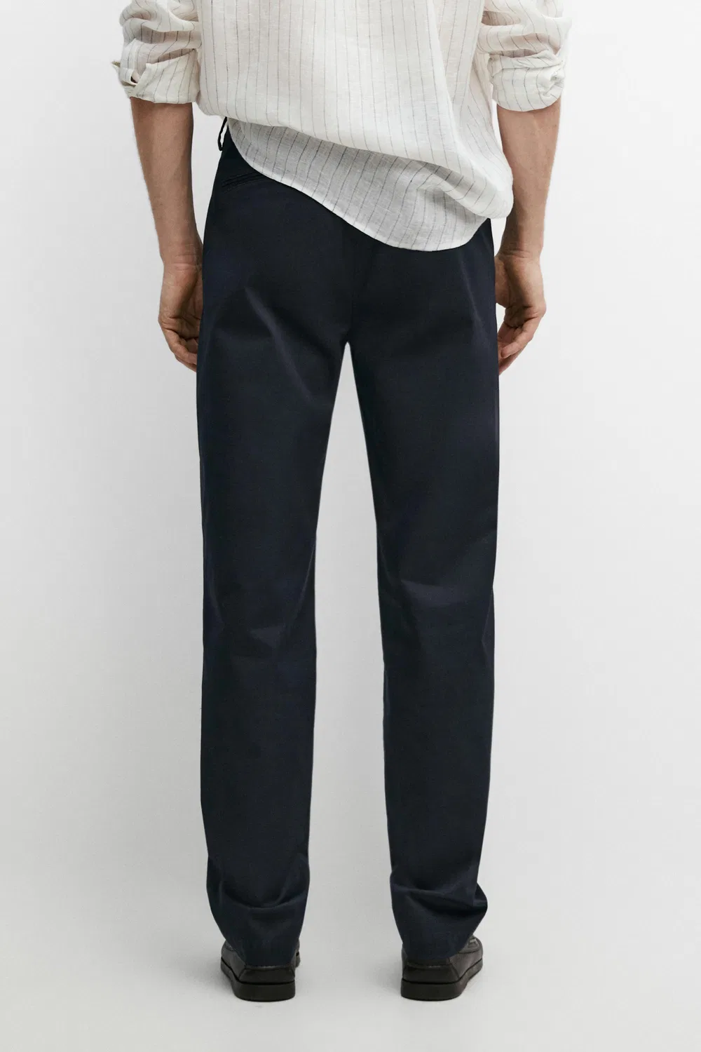 Брюки узкий крой из смесовой хлопковой ткани Massimo Dutti, темно-синий — фото 3