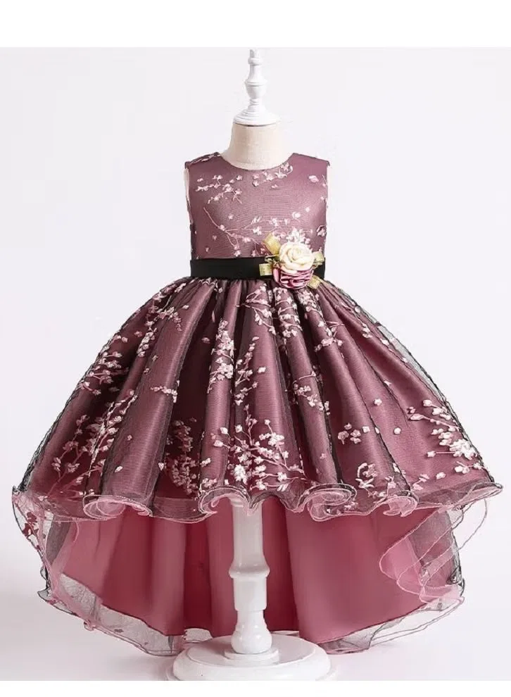 Платье с вышивкой и шлейфом для цветочницы Best Gift Fashion, коричневый