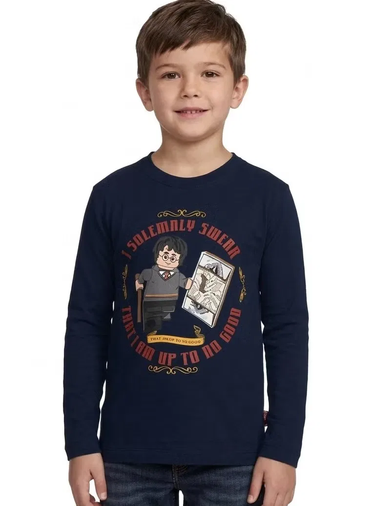 Лонгслив с длинным рукавом с принтом Harry Potter Lego, темно-синий