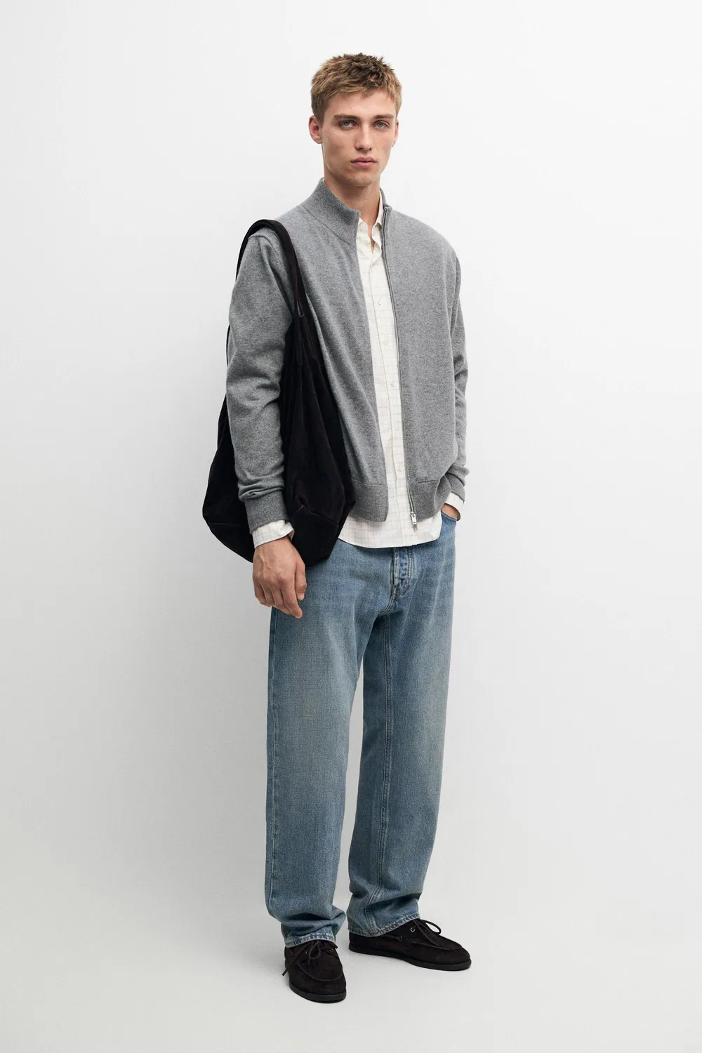 Кардиган Massimo Dutti 100% Cashmere Zip-Up Knit, антрацитово-серый — фото 3