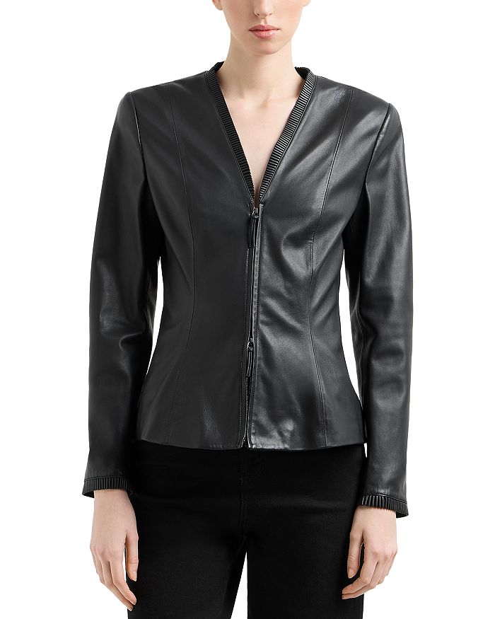 

Куртка приталенная из кожи Nappa Emporio Armani, черный
