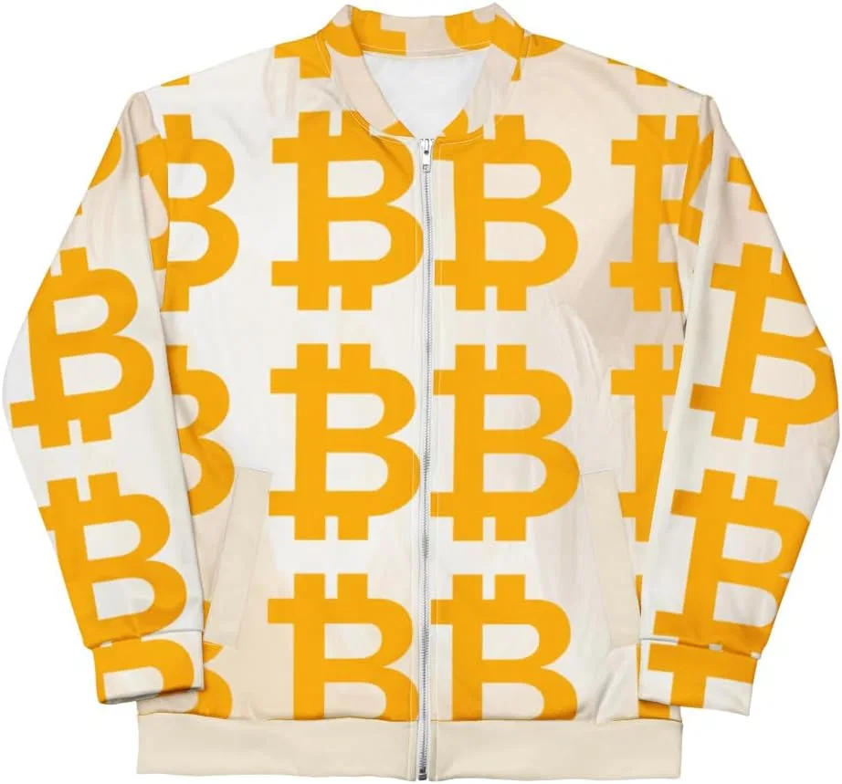 Мужская куртка-бомбер с принтом Bitcoin, белый