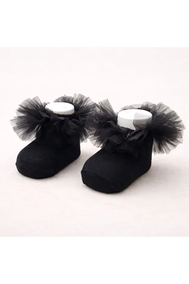 Детские носки для новорожденных с рюшами Minimissbaby, Black — фото 2