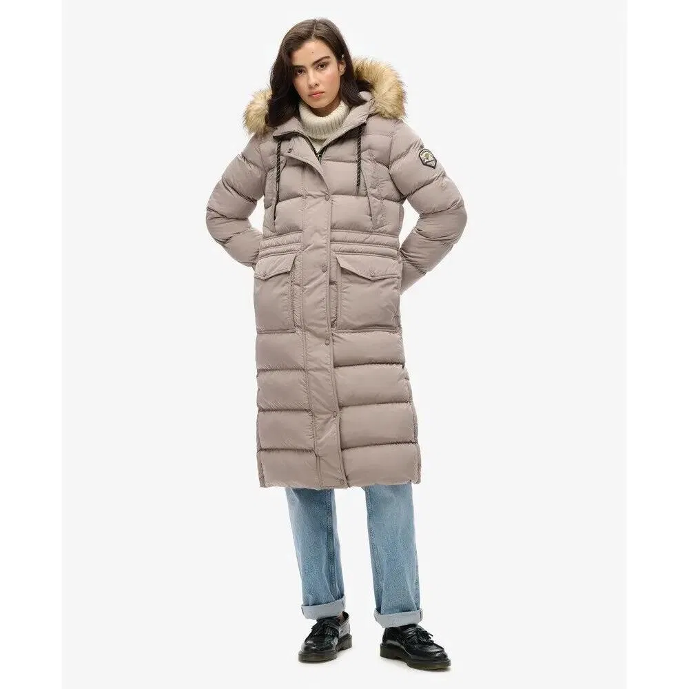 Женский длинный искусственный меховой плащ Everest Superdry, Beige — фото 3