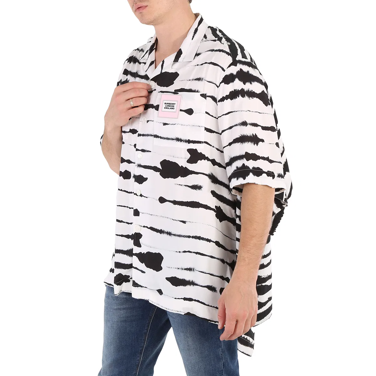 Рубашка с коротким рукавом Cape Detail Watercolour Print Burberry, Monochrome Ip Pttn — фото 3
