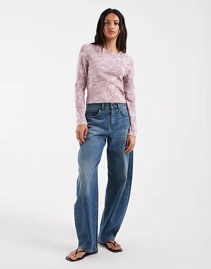 Футболка Levi's с длинными рукавами и принтом по всей поверхности, выполненная в выцветшем фиолетовом цвете — фото 2