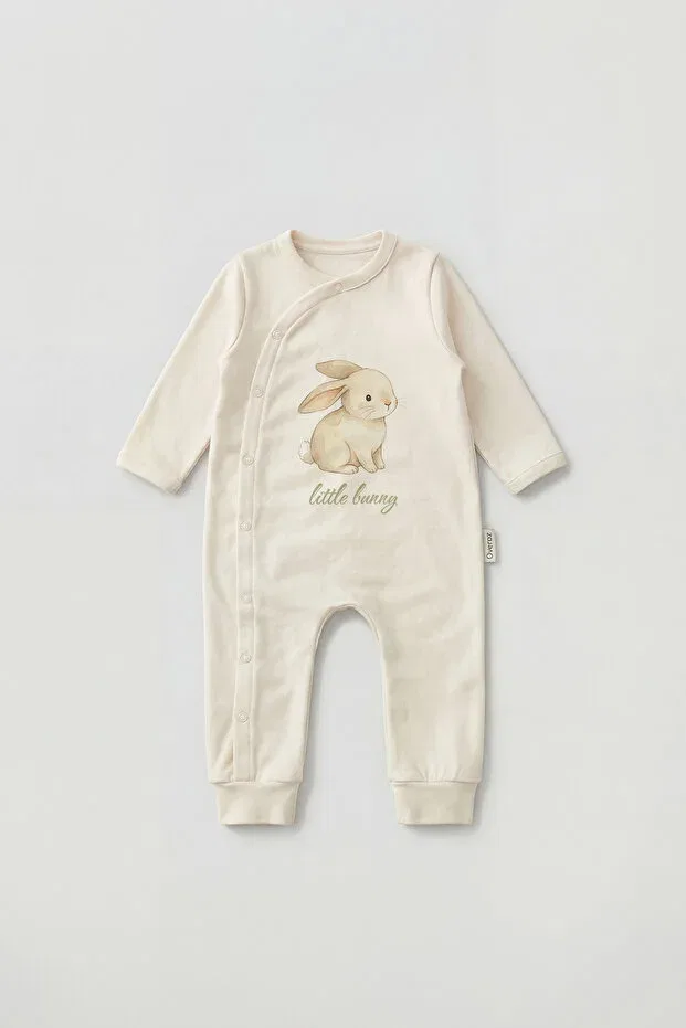 Детский комбинезон с принтом Rabbit Printed Snap Fastener Ecru Bodysuit Jumpsuit 5962 Overoz, Ekru-1 — фото 2