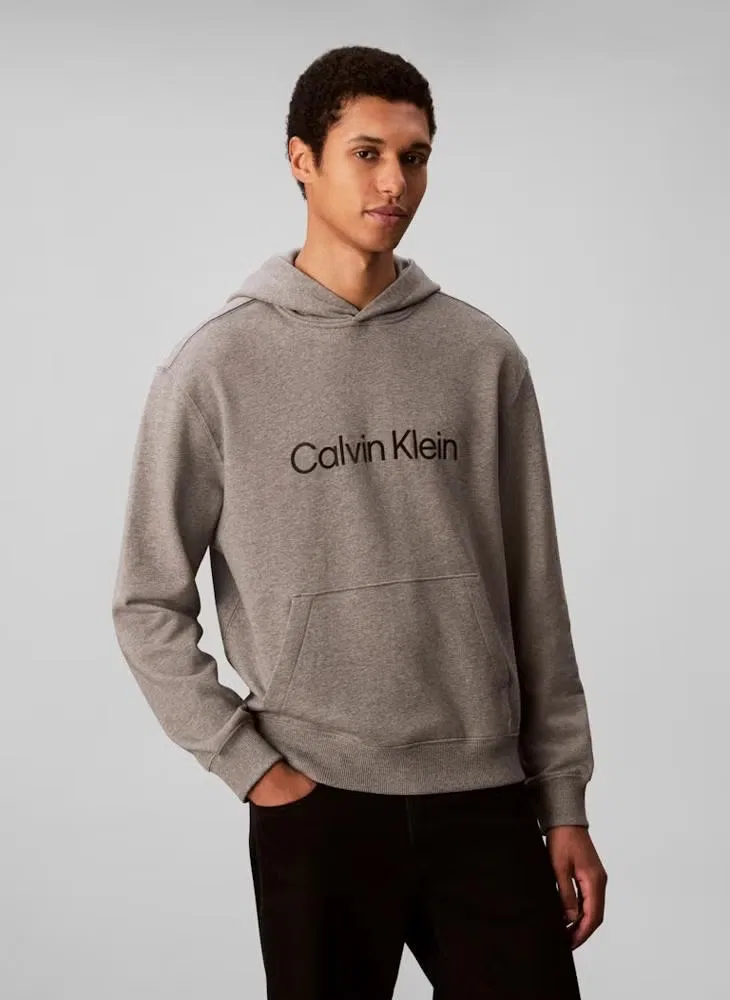 Худи с карманом-кенгуру Logo terry Calvin Klein, серый
