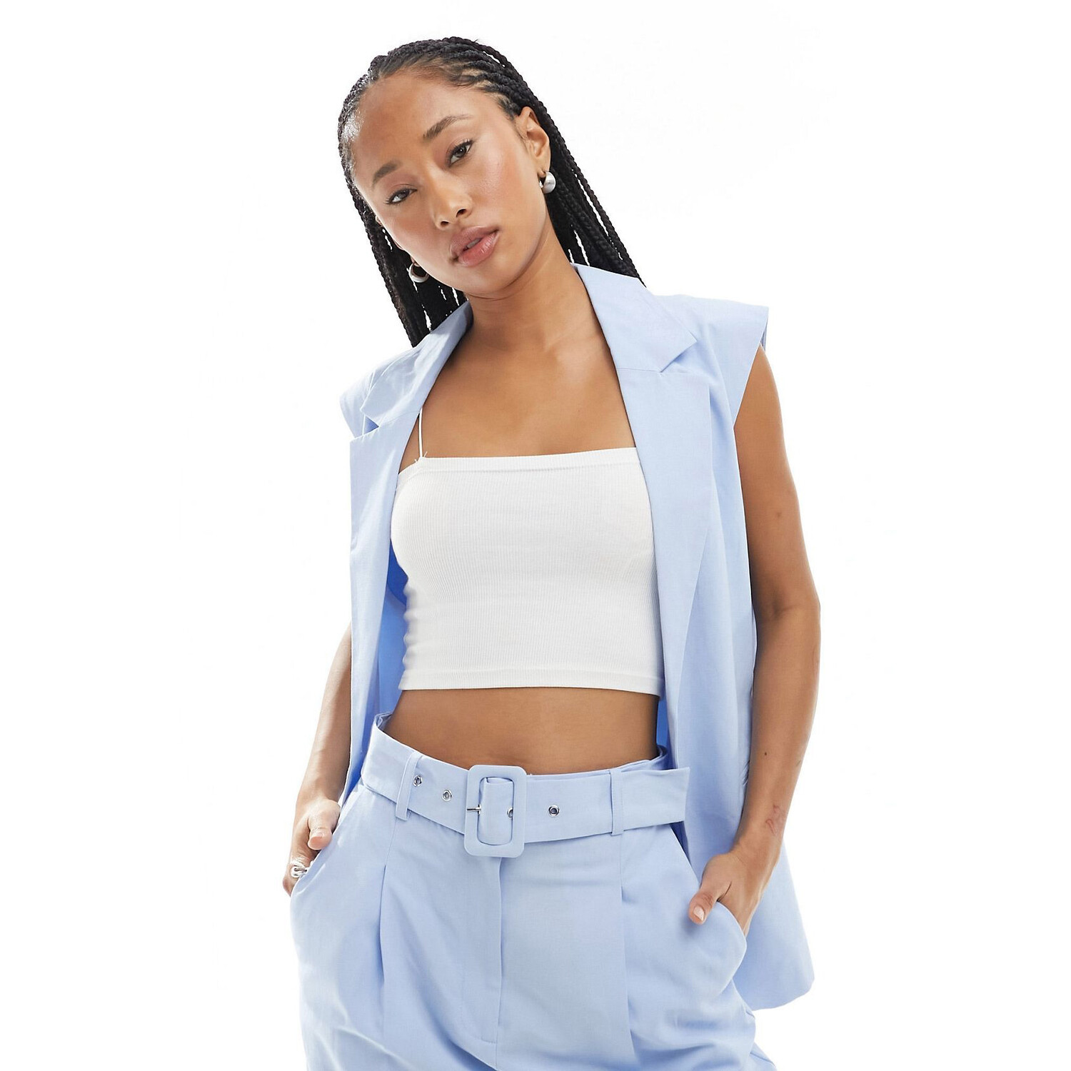 

Жилет Asos Design Sleeveless Tailored With Linen, светло-голубой