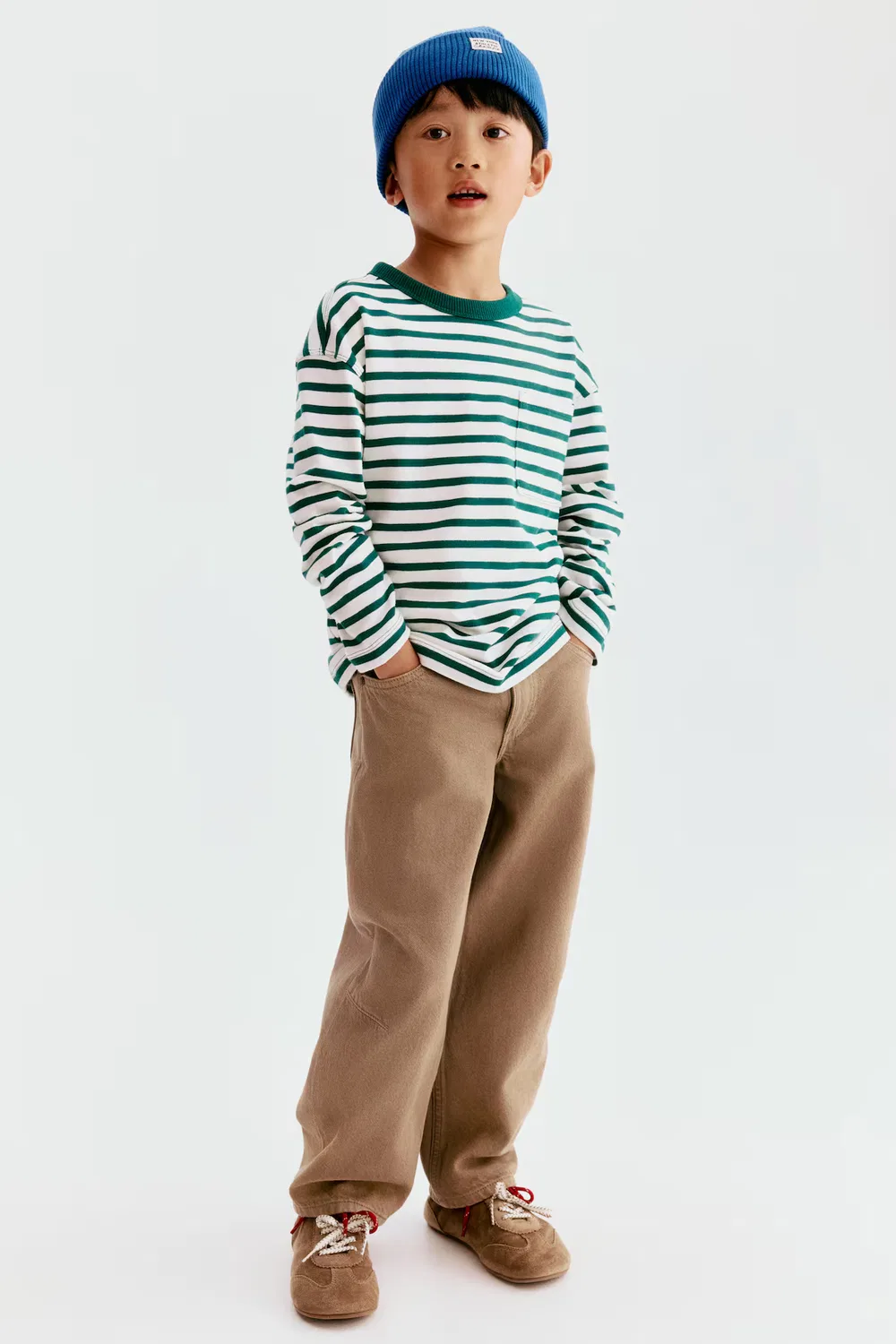 Брюки из саржи с широкими штанинами H&M, Dunkelbeige