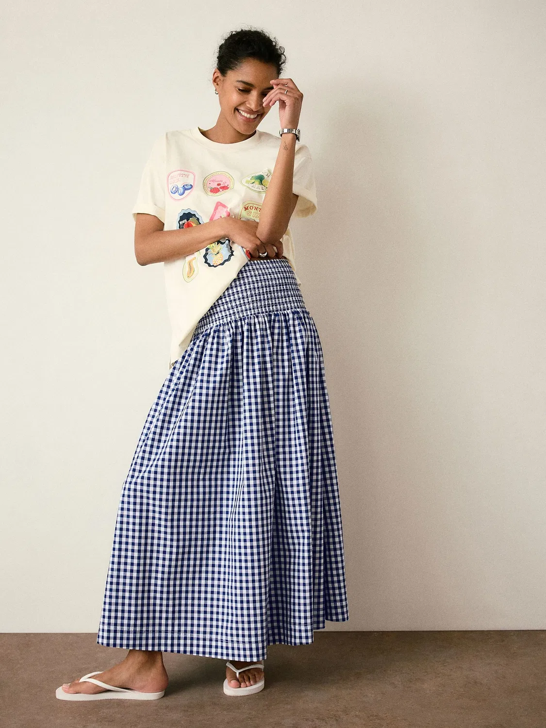 Юбка макси, широкая резинка, Navy Blue Gingham Next