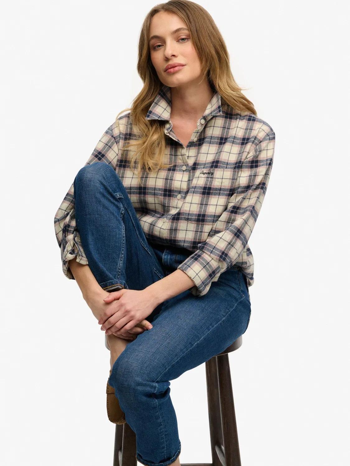 Рубашка фланелевая, клетка, Relaxed Superdry, белый — фото 2