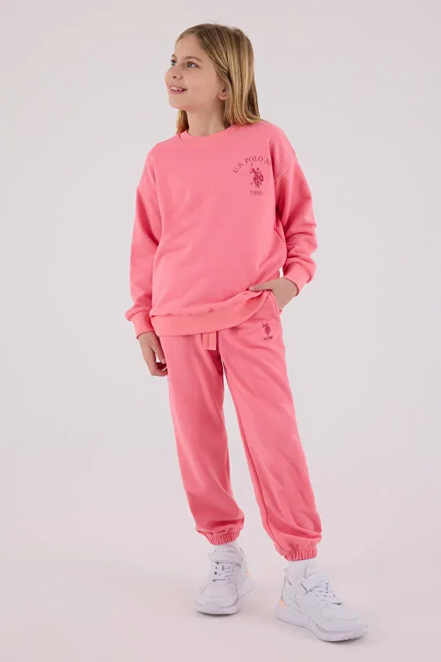 Детский комплект из свитшота и брюк для девочек с вышивкой Licensed U.S. Polo Assn., Neon Pink