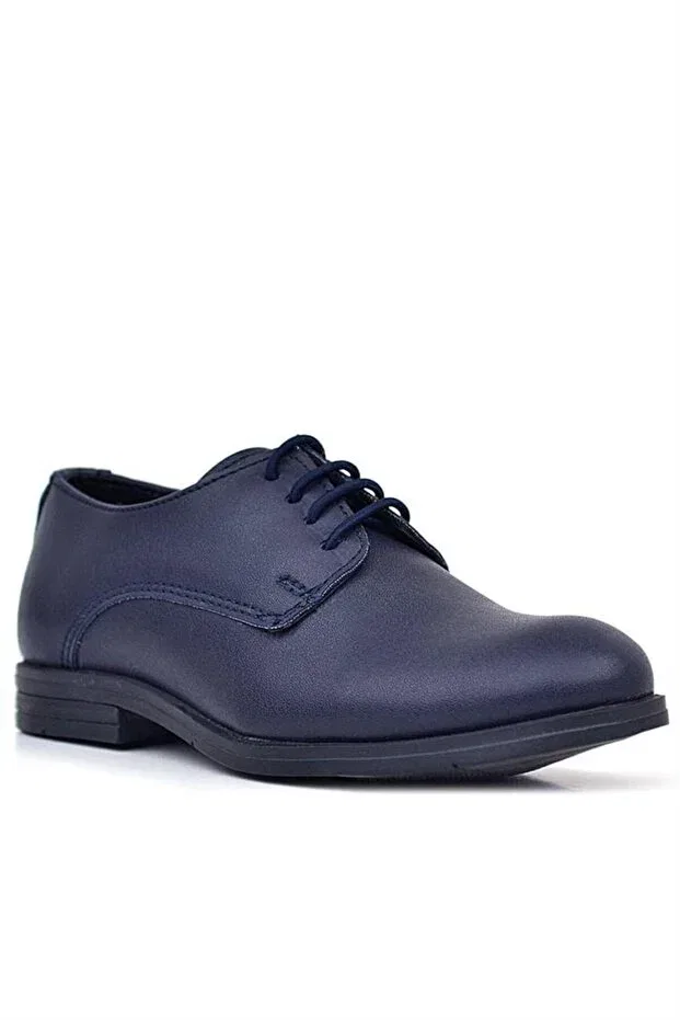 Детские туфли для мальчиков матовые на шнуровке Rakerplus, Navy Blue — фото 2