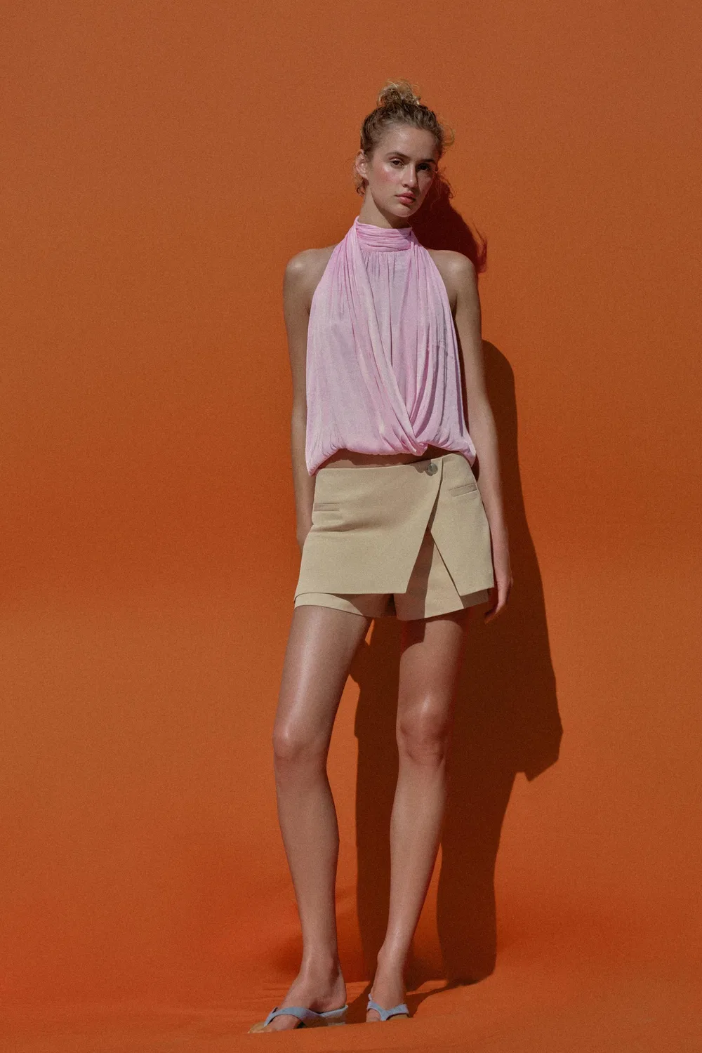 Юбка-шорты с низкой посадкой и запахом ZARA, Sand