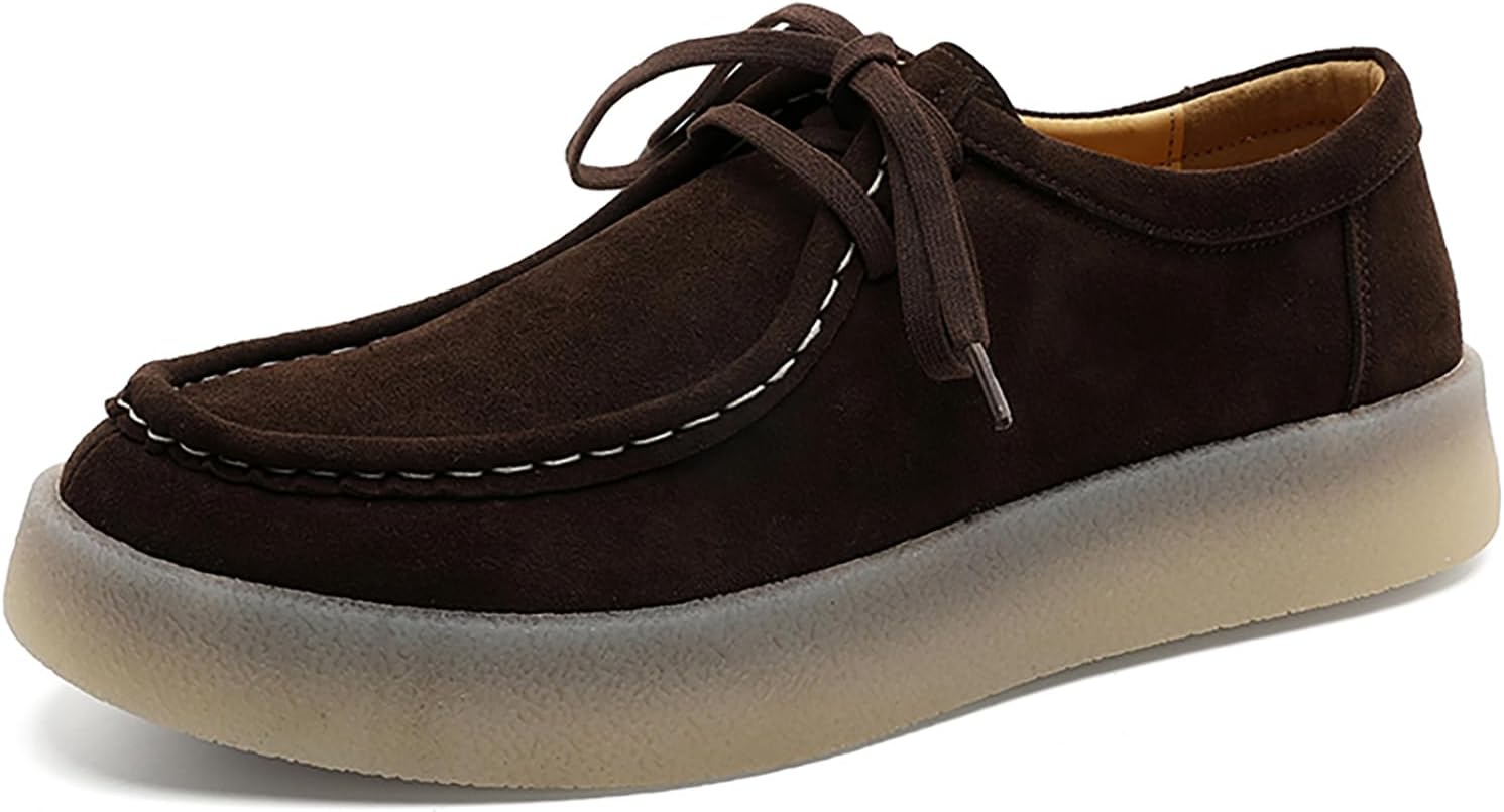 

Мужские замшевые массивные оксфорды на платформе, ручной работы, с комфортным круглыми носком, легкие, дышащие, нескользящие, шнуровка, повседневные туфли для прогулок, работы, путешествий и ежедневного ношения Nengmaon, коричневый