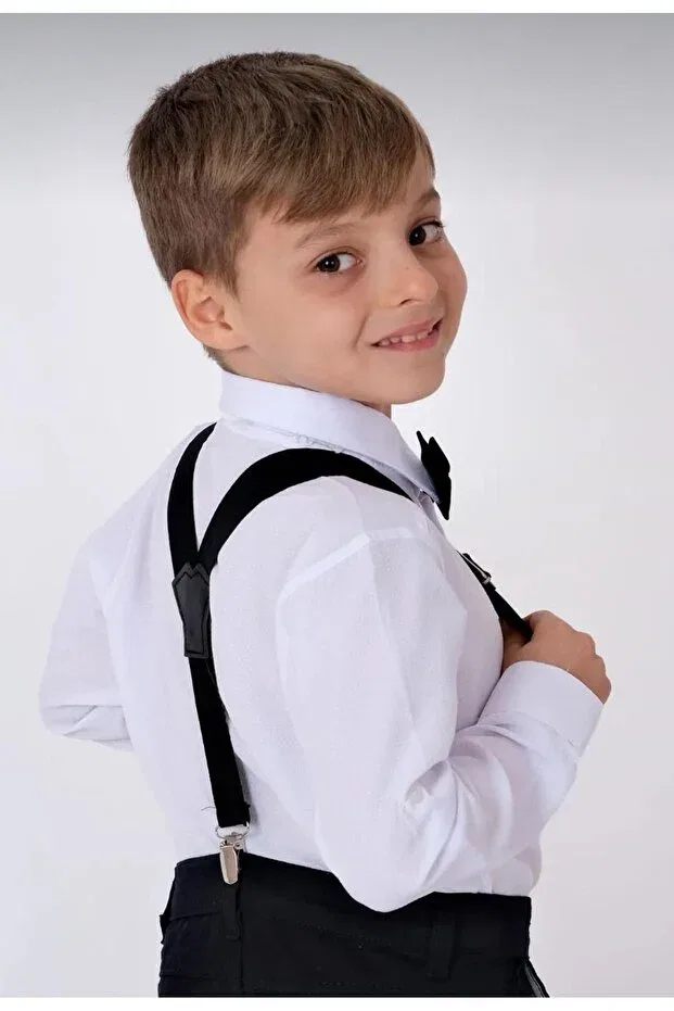 Детский комплект рубашки и галстука-бабочки для мальчиков Show And Special Day Shirt Bow Tie Set Kuraff Giyim, White-Black — фото 4