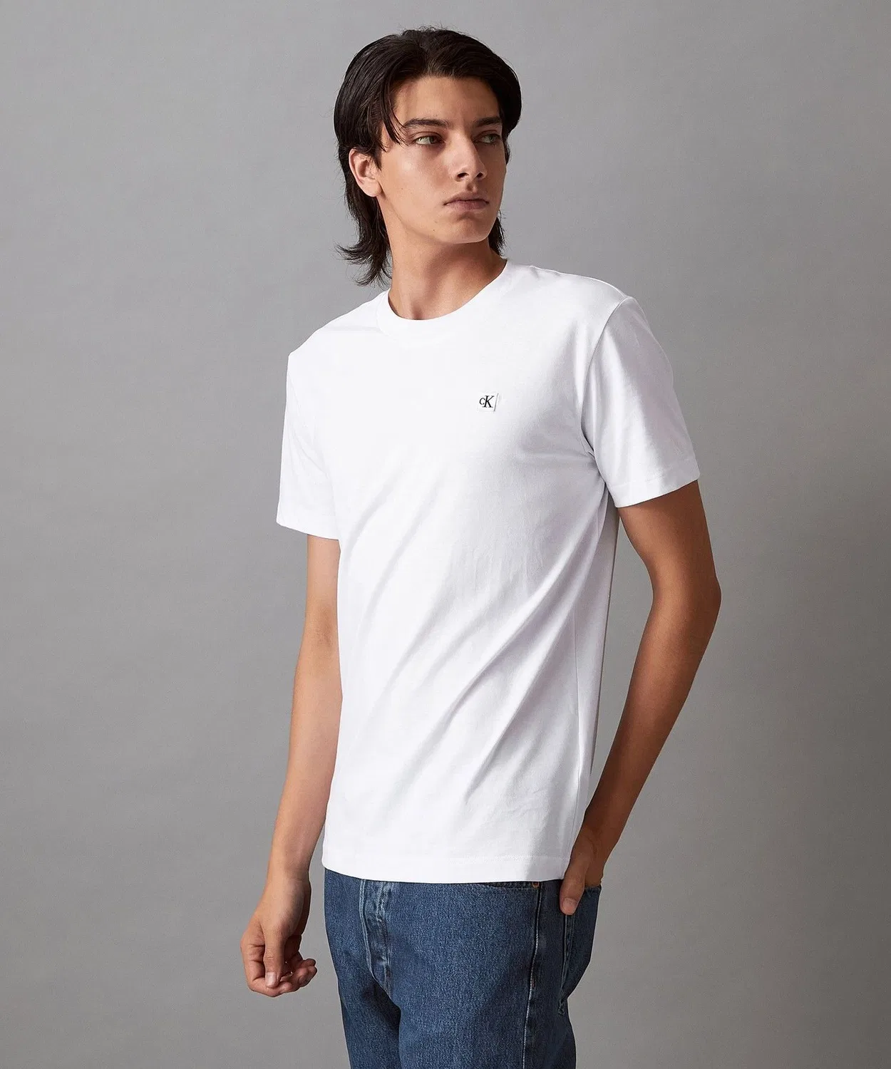 Мужская футболка с коротким рукавом, хлопковая, с брендовым значком Calvin Klein, White