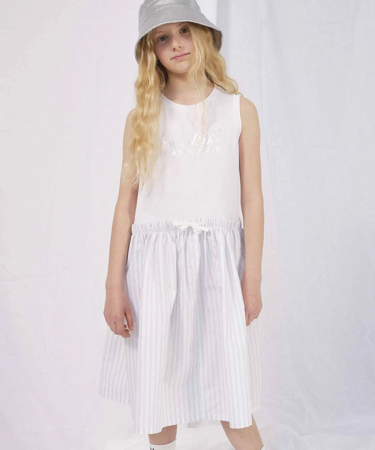 Детское платье-трапеция без рукавов MM6 Maison Margiela, White