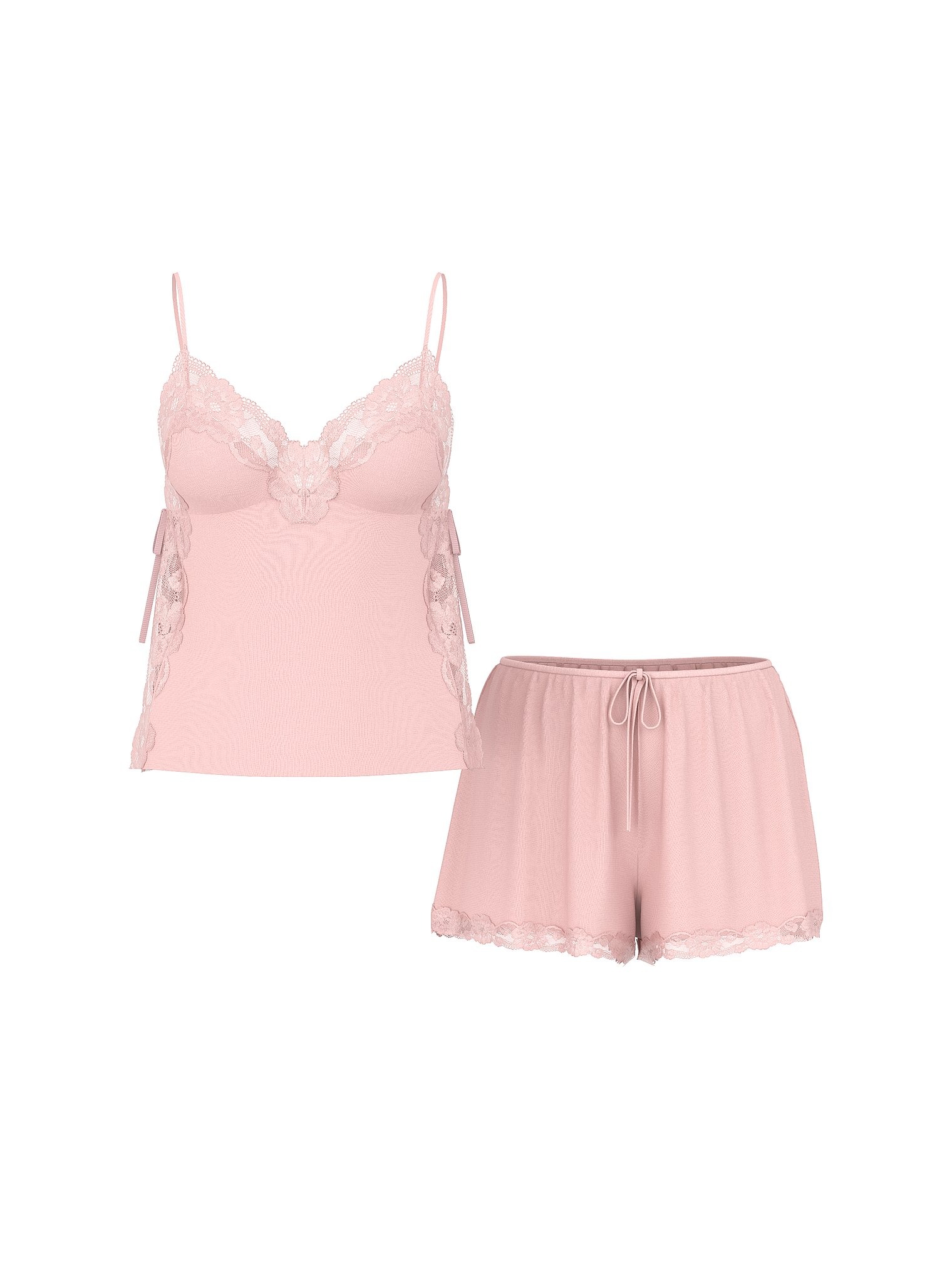 

Комплект белья Victoria's Secret SoSoft Modal Ribbed Lace-Trim Cami & Shorts, светло-розовый