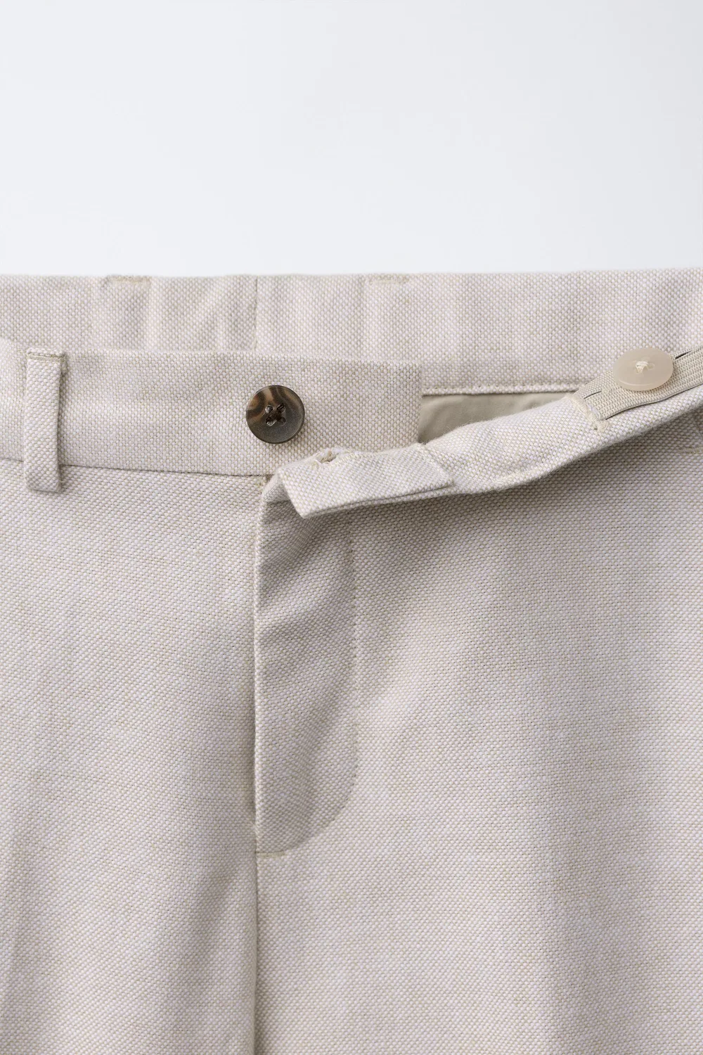 Брюки от костюма из хлопка и льна ZARA, Ecru — фото 3