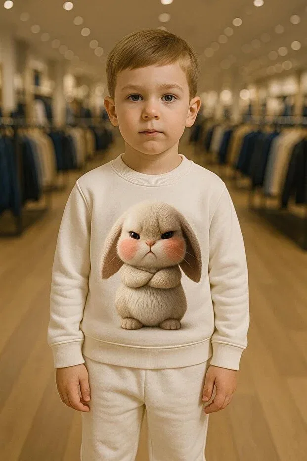 Детский для мальчиков комплект свитшот и штаны с принтом Somurtkan Rabbit Patterned Playwear, White