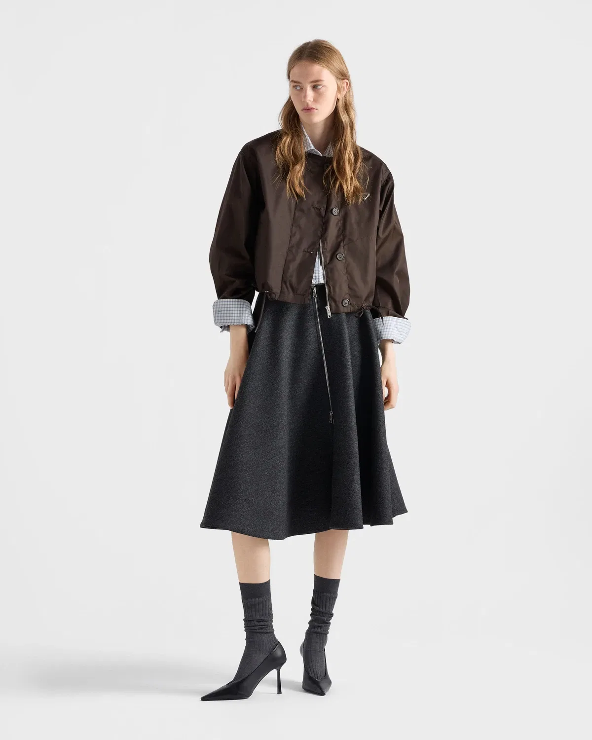 Куртка-блузон из Re-Nylon с длинным рукавом Prada, коричневый — фото 2