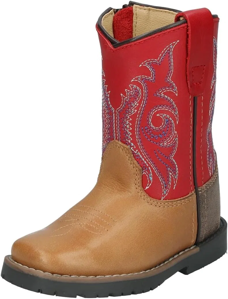 Детские сапоги для девочек с квадратным носком из кожи Autry Smoky Mountain Boots, Tan/Red