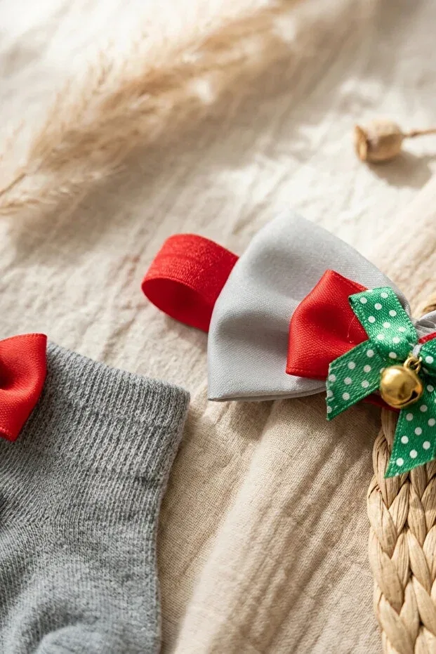 Детский комплект новогодних носков с рюшами и бантом Merry bells Babydonat, Red — фото 2