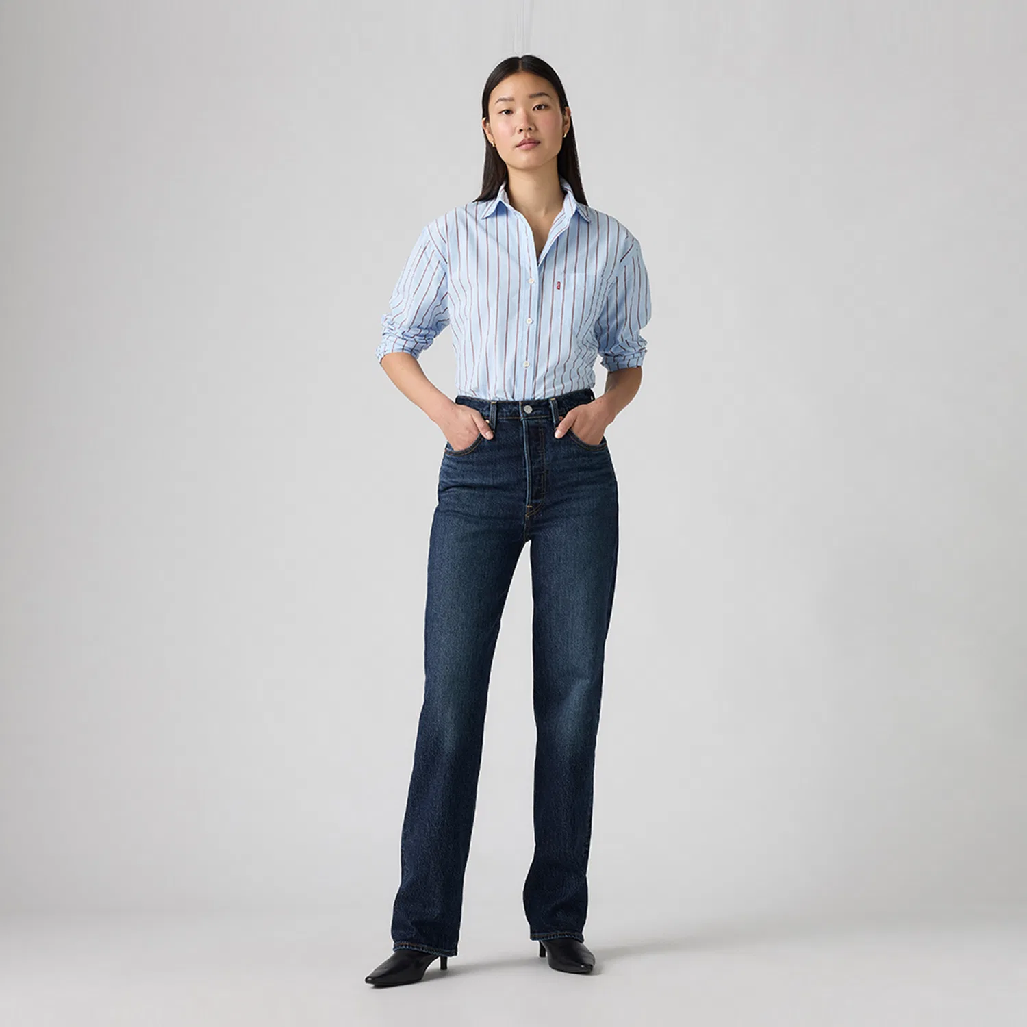Levis Женские джинсы прямого кроя с застежкой на пуговицы Levi's Ribcage, Цвет Blue — фото 3