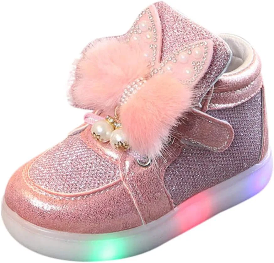 Детские кроссовки для девочек со светящейся подошвой с кроликом, Pink