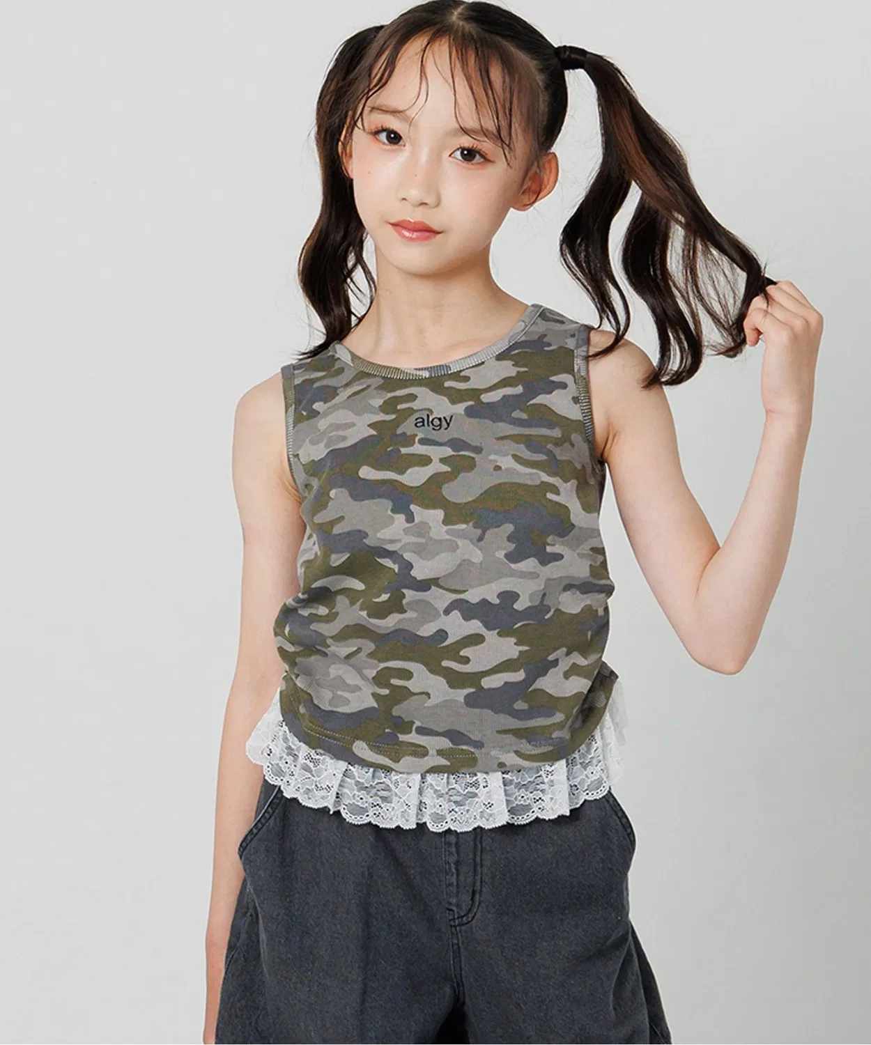 Детский топ-безрукавка с чашками, модель Layered Tank Top, algy, Camouflage