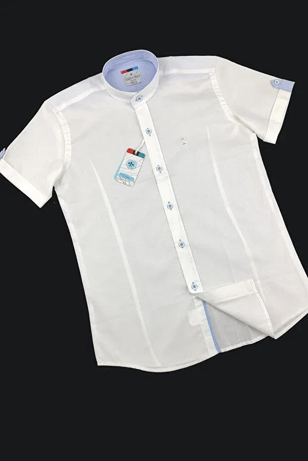 Детская рубашка для мальчиков с коротким рукавом Embroidered Judge Collar Plain Short Sleeve Children's Shirt Louis Kids, White