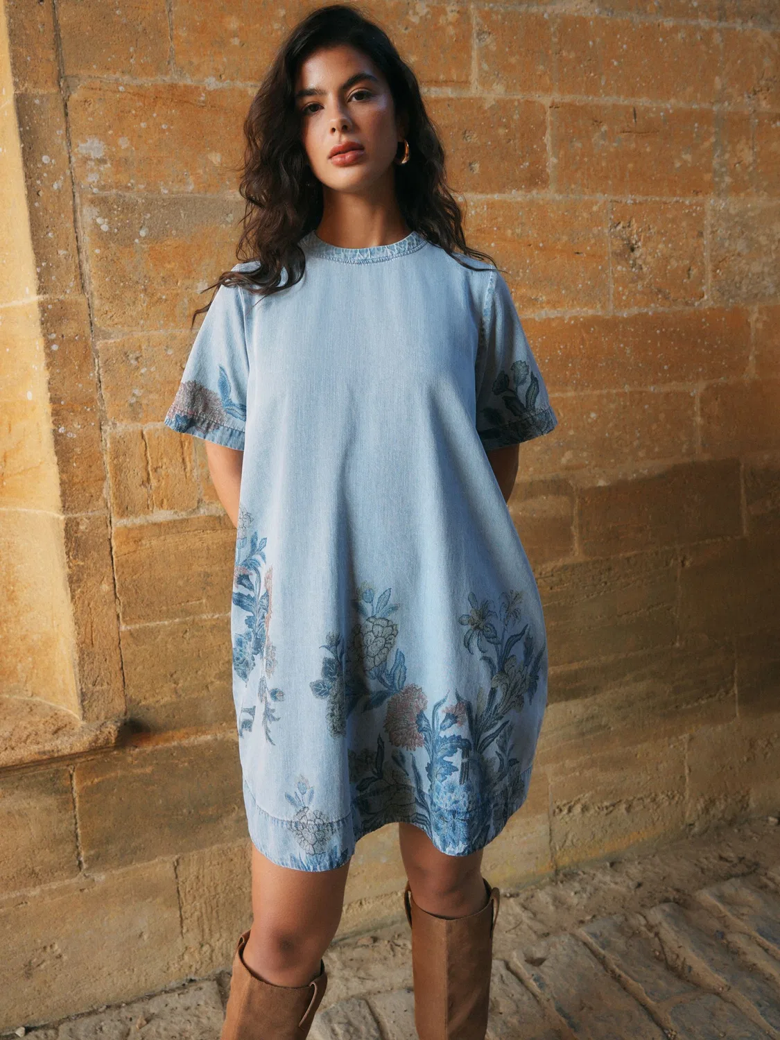 Платье-футболка джинсовое Next, цвет Mid Blue Floral