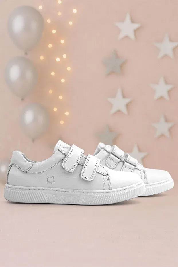 Детские кроссовки для девочек кожаные с липучкой Hapshoe, White