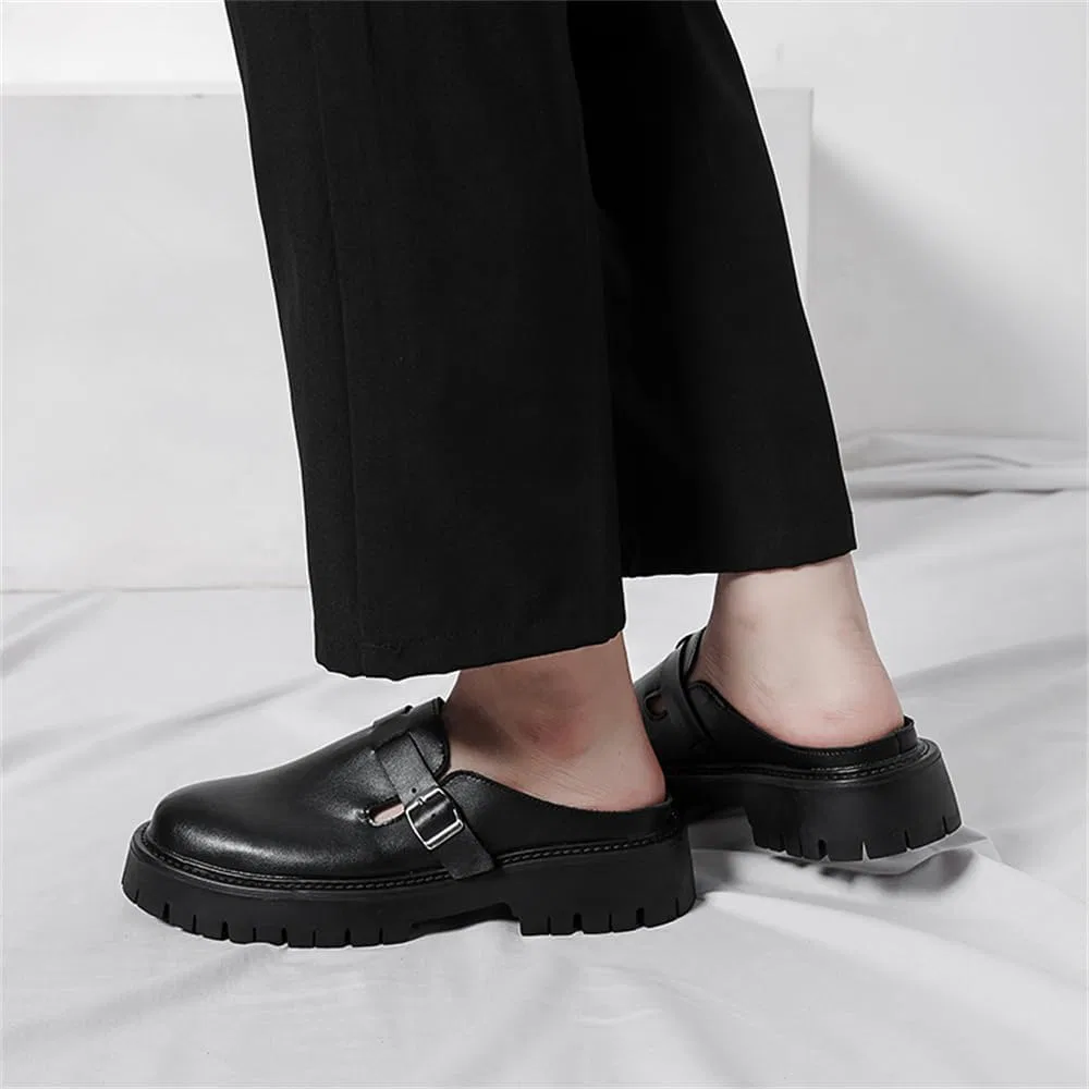 Мужские мюли из кожи на плоской подошве, Loafers & Slip-Ons, Black Abborora — фото 3