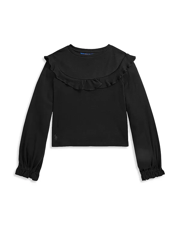 

Детский топ из хлопка и модала с оборками - для девочек постарше. Ralph Lauren, черный