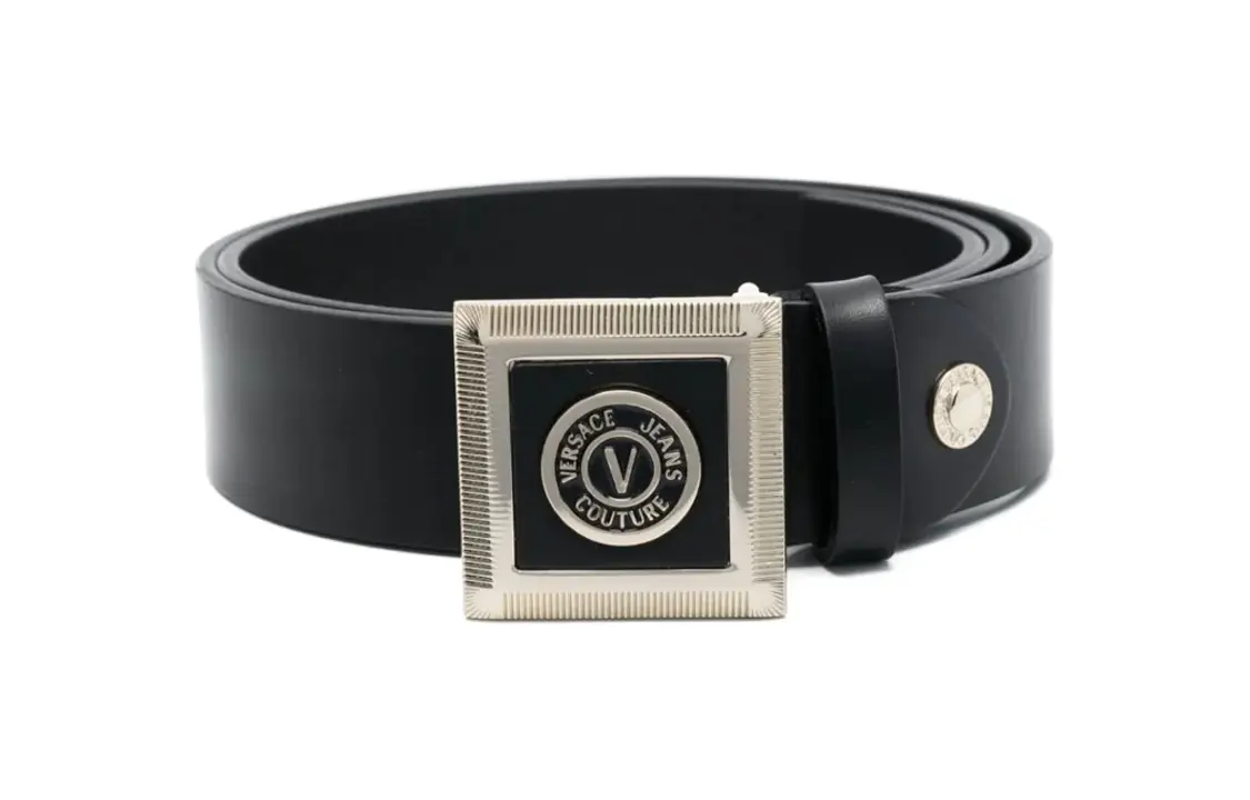

VERSACE JEANS COUTURE Кожаный ремень с гладкой пряжкой V-образной формы, Black