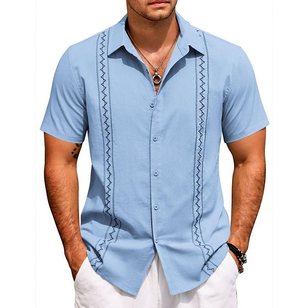 

Летняя рубашка для мужчин Cuban button-down с коротким рукавом Coofandy, Light Blue